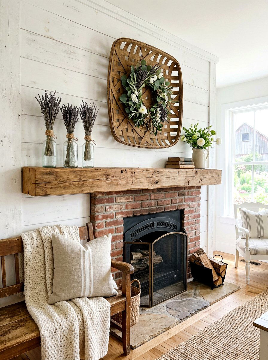 Woven Basket Spring Greens - 25 Spring Rustic Mantel Ideas
