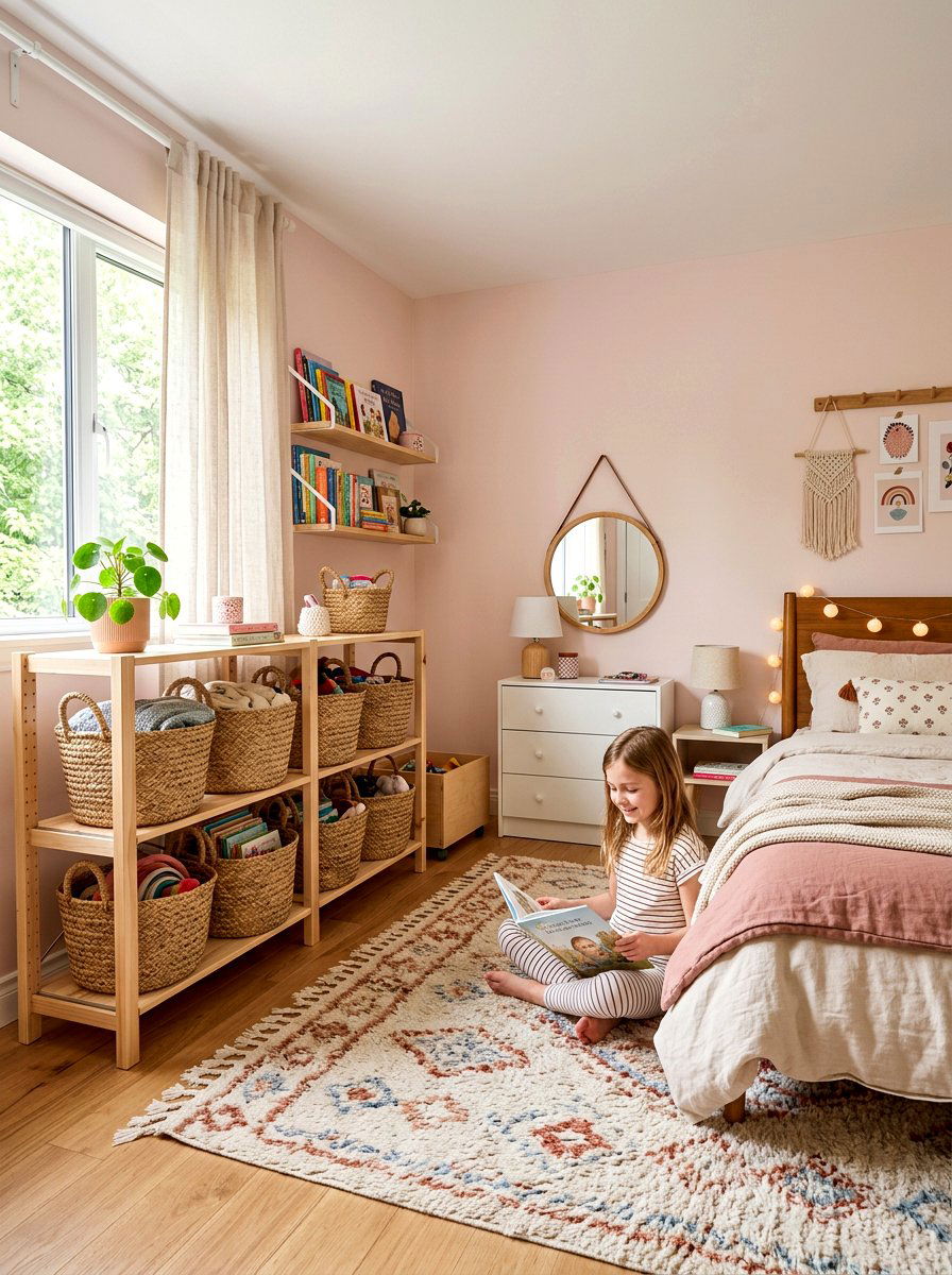 Woven Basket Storage - 25 Spring Girl Room Decor Ideas