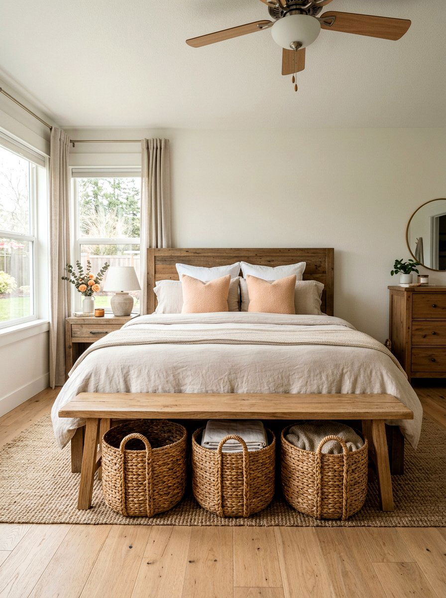 Woven Basket Storage - 25 Spring Bedroom Decor Ideas