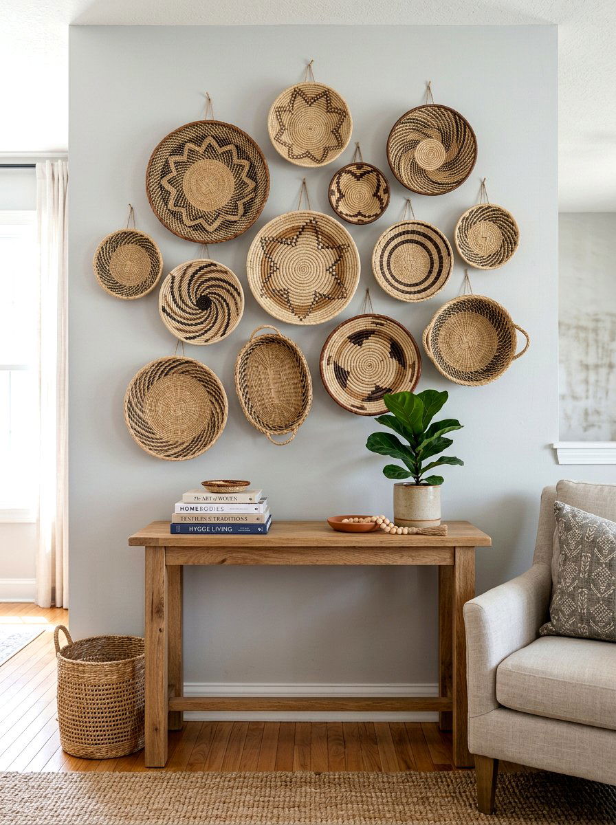Woven Basket Wall - 25 Spring Boho Decor Ideas