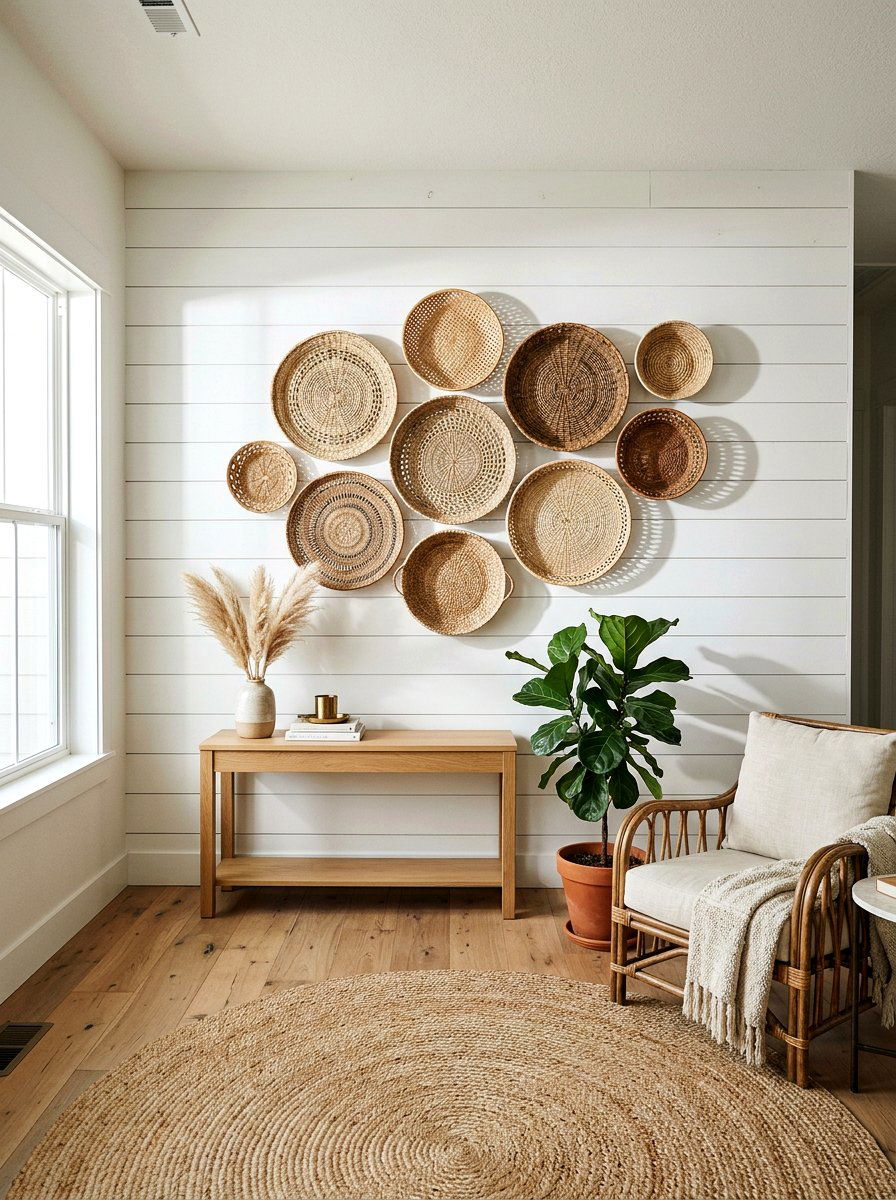 Woven Basket Wall - 25 Spring Hallway Wall Decor Ideas