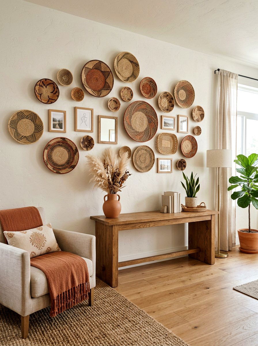 Woven Basket Wall Decor - 25 Spring Photo Wall Ideas