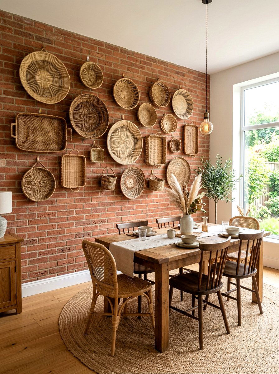 Woven Baskets For Wall Decor - 25 Spring Brick Wall Decor Ideas
