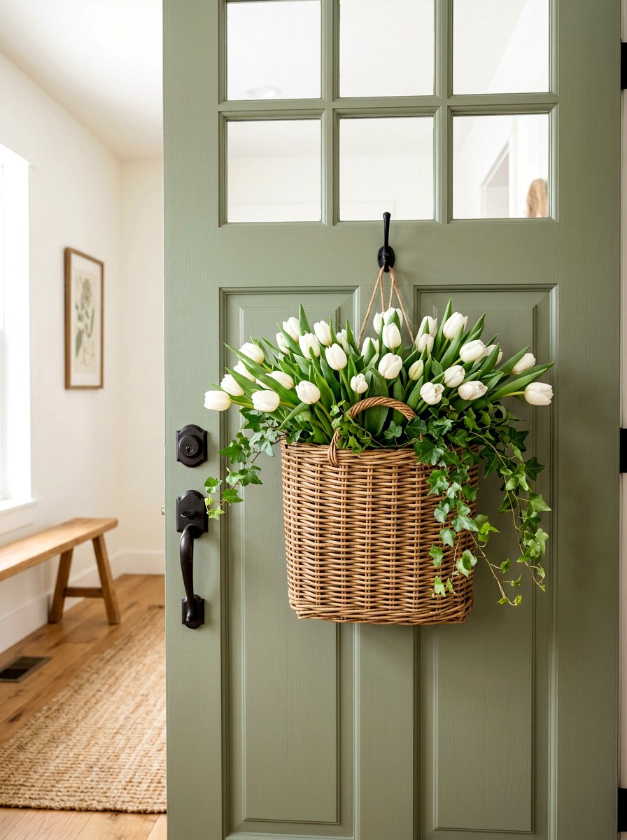 Woven Door Basket - 25 Spring Patio Door Decor Ideas