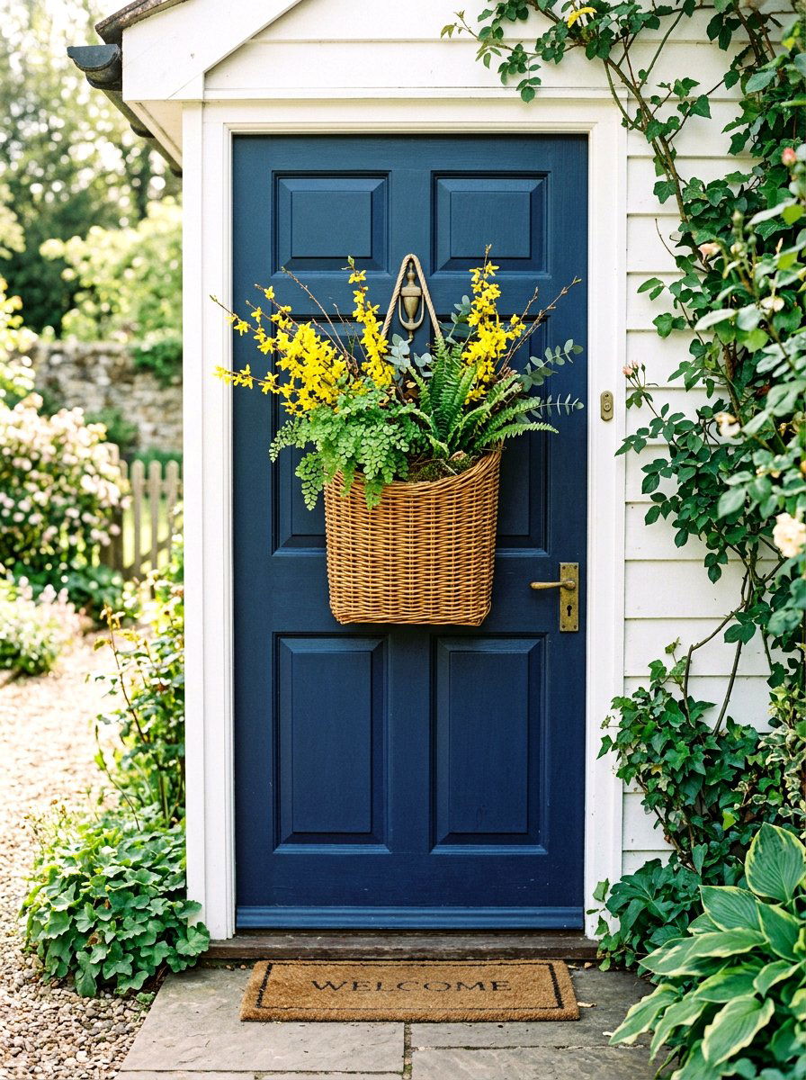 Woven Flat Back Basket - 25 Spring DIY Door Basket Ideas