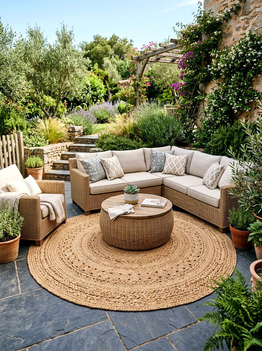 Woven Jute Rug - 25 Spring Patio Corner Decor Ideas