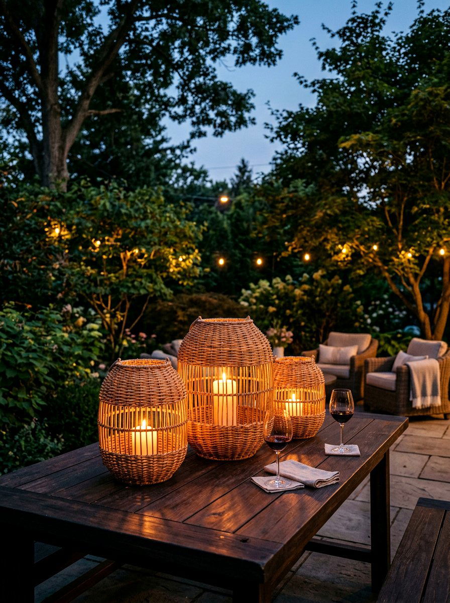 Woven Lantern Lighting - 25 Spring Outdoor Table Decor Ideas