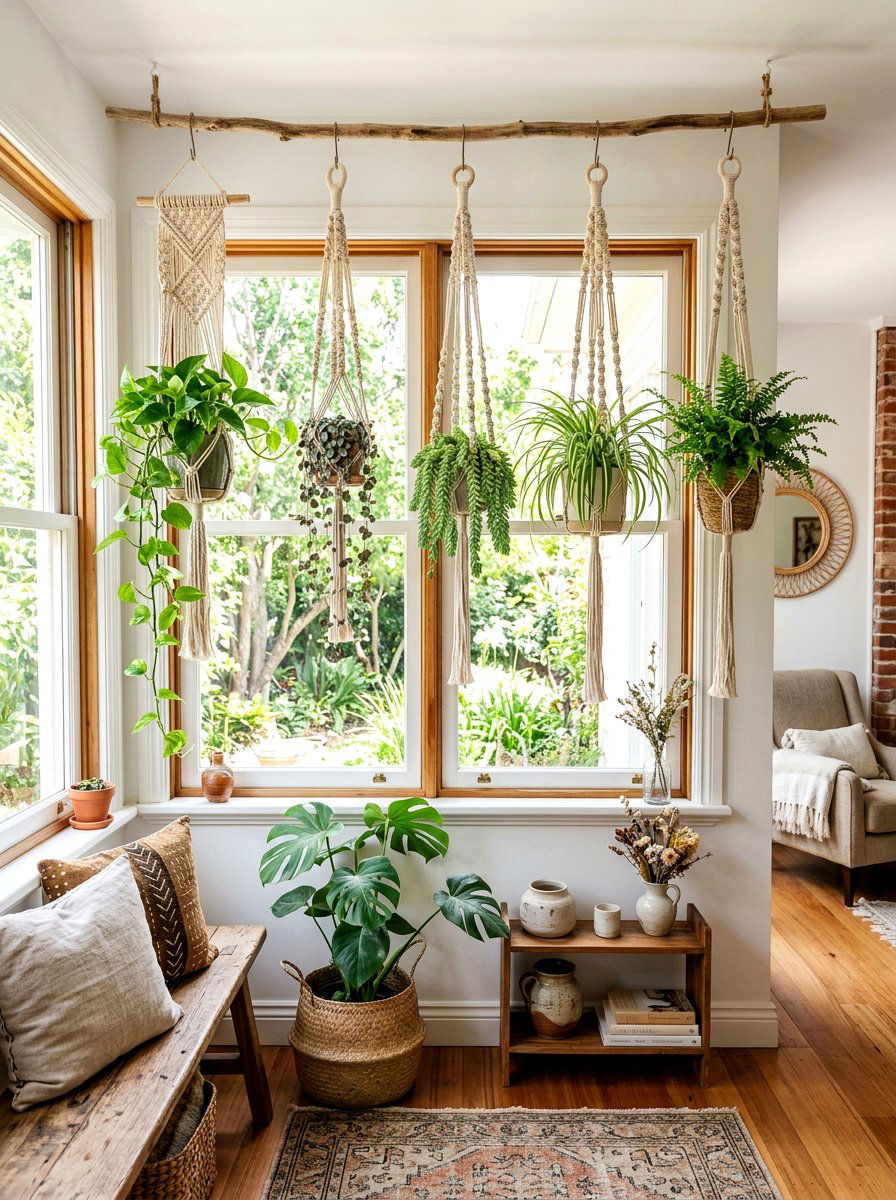Woven Plant Hanger - 25 Spring Thrift Flip Decor Ideas
