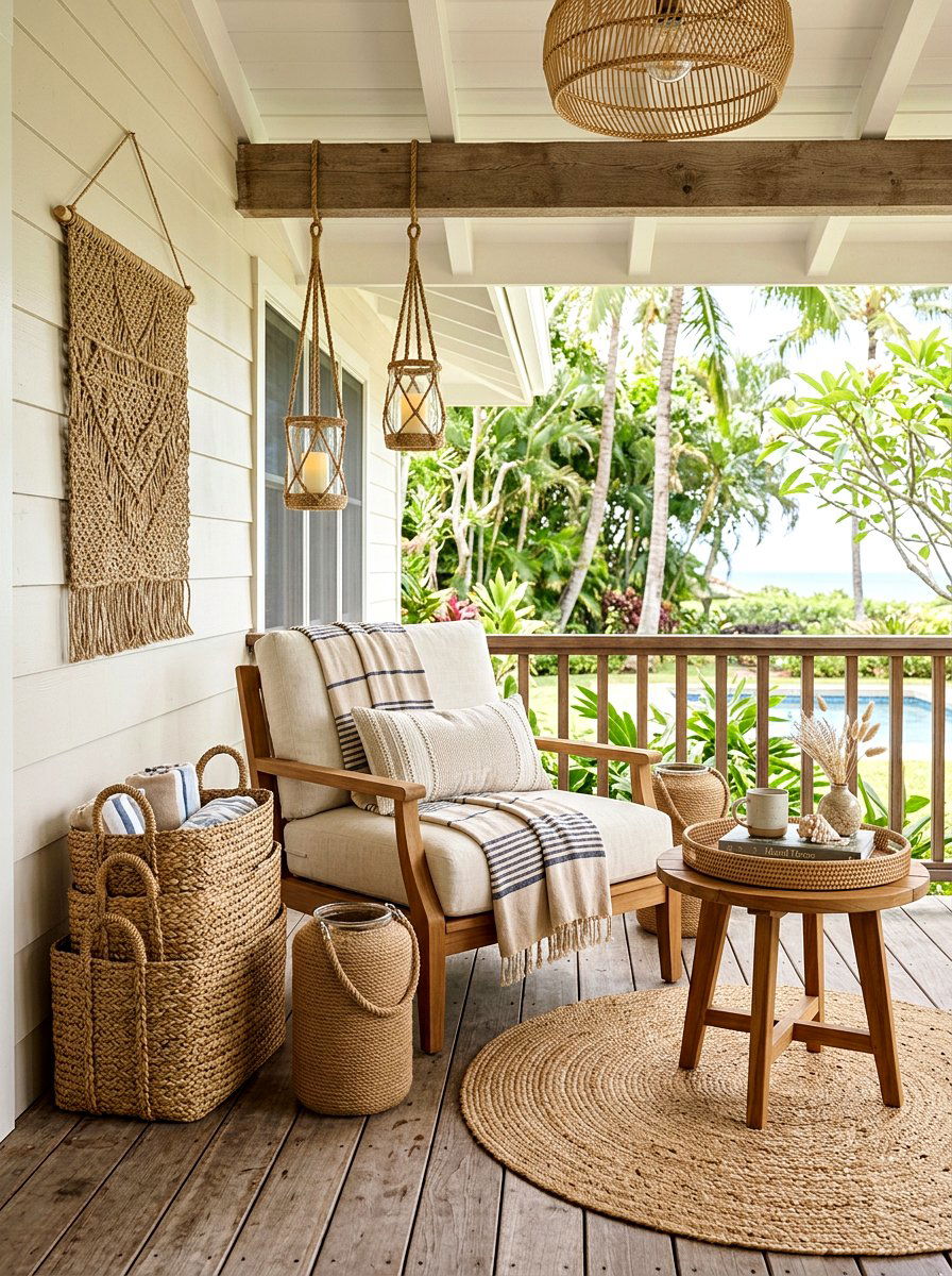 Woven Porch Accessories - 25 Spring Porch Sitting Area Ideas