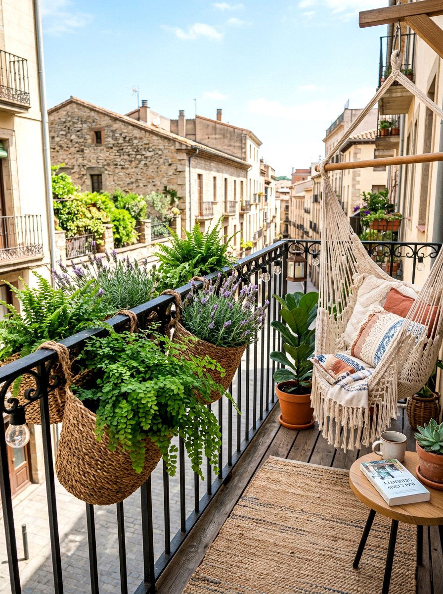 Woven Railing Basket - 25 Spring Balcony Railing Decor Ideas