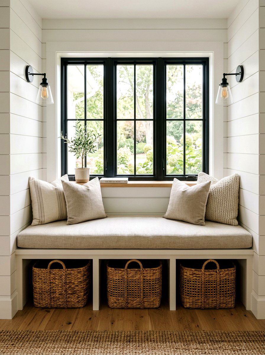 Woven Rattan Baskets - 25 Spring Window Seat Decor Ideas