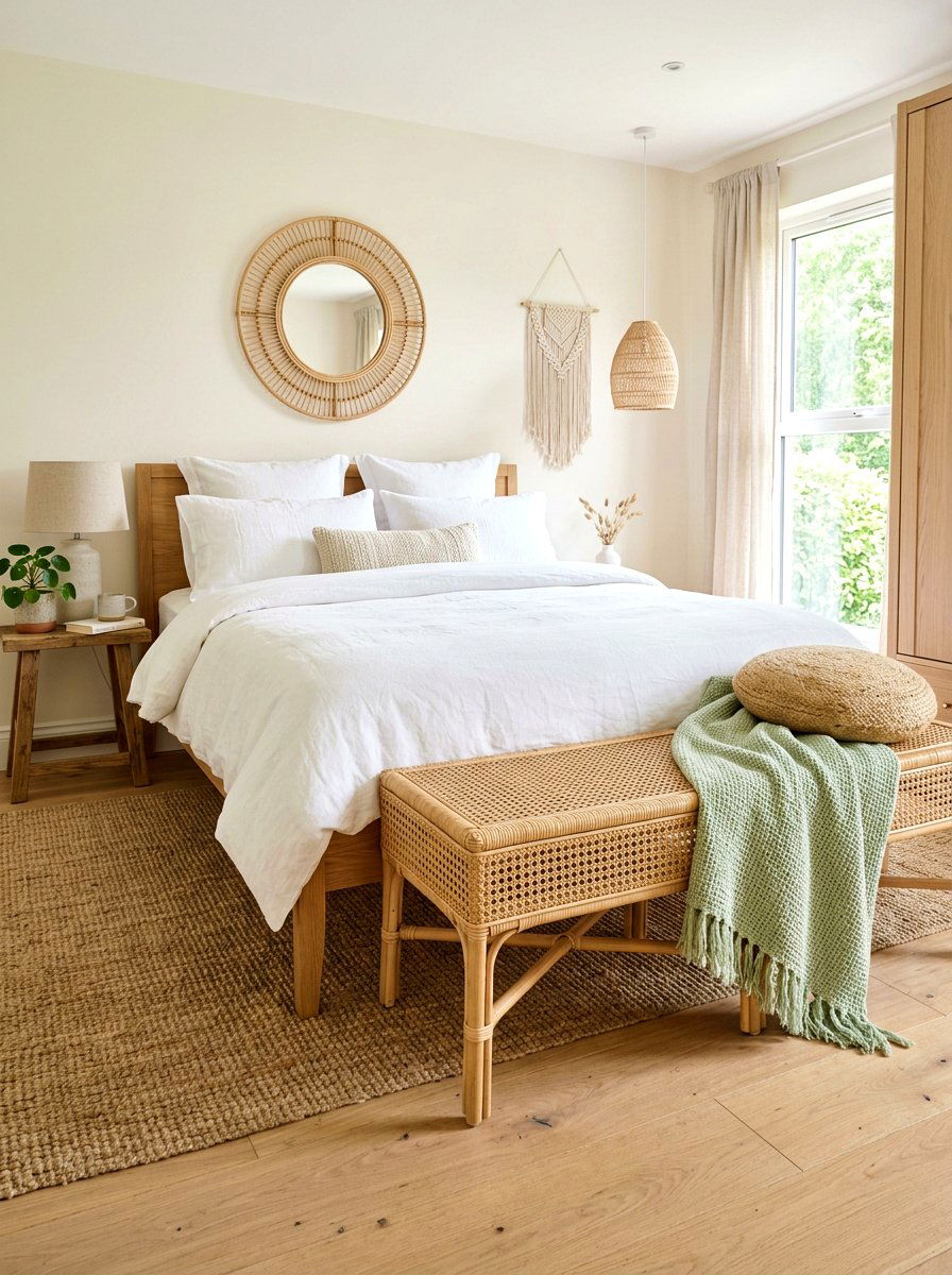 Woven Rattan Bench - 25 Spring Bedroom Bench Ideas