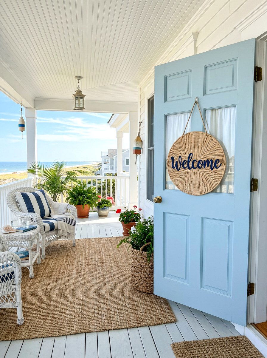 Woven Rattan Door Hanger - 25 Spring Welcome Sign Ideas
