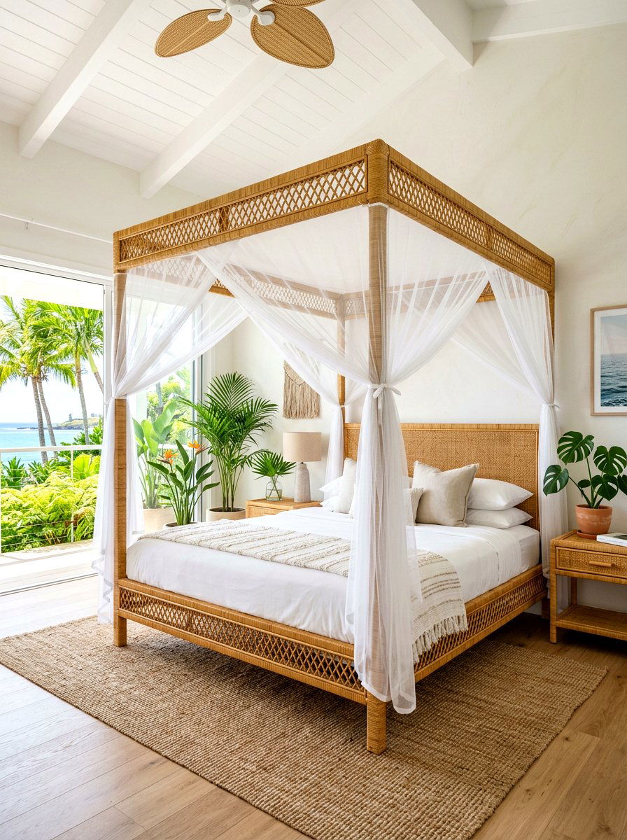 Woven Rattan Frame - 25 Spring Canopy Bed Decor Ideas