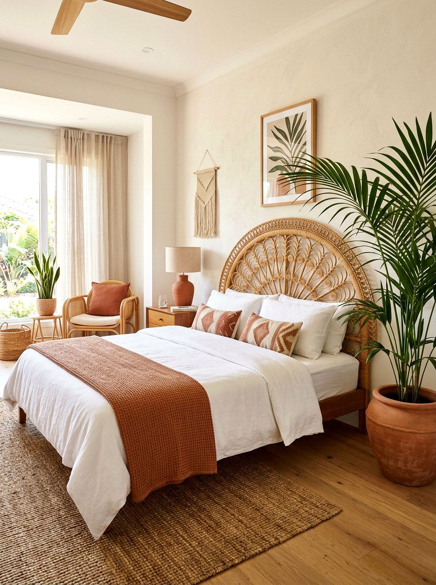 Woven Rattan Headboard - 25 Spring Guest Bedroom Decor Ideas