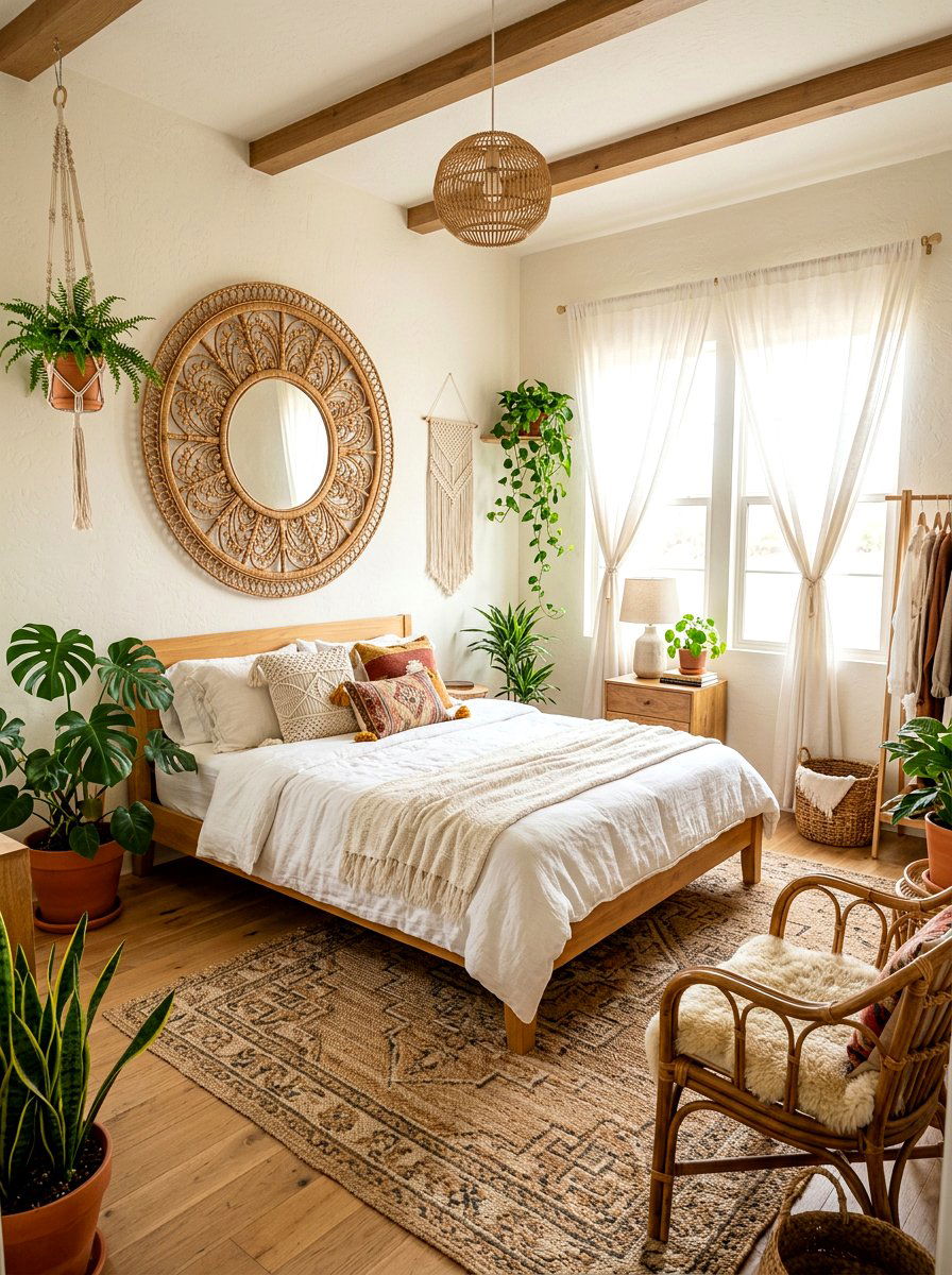 Woven Rattan Mirror - 25 Spring Bedroom Mirror Ideas