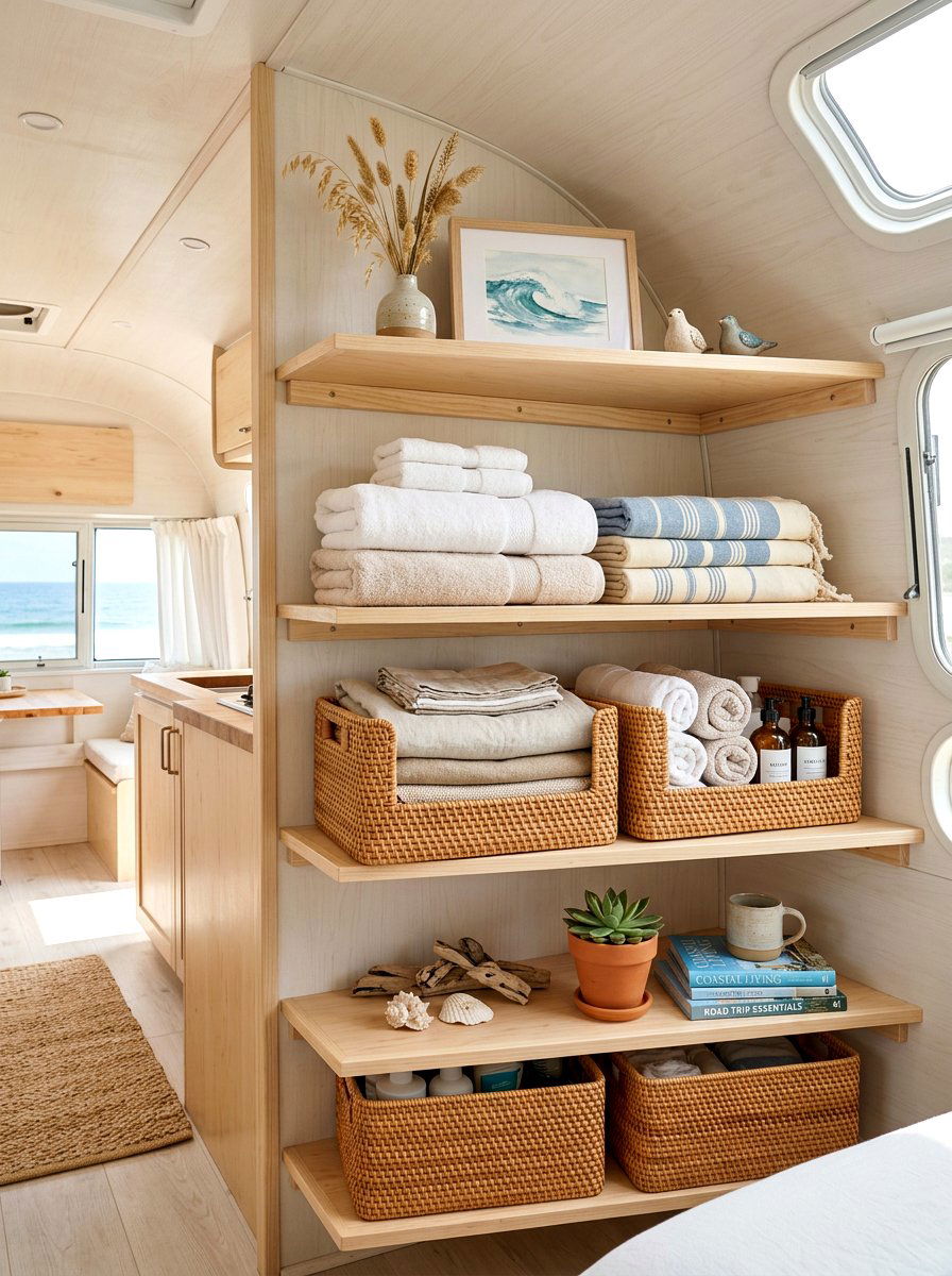 Woven Rattan Organizers - 25 Spring Camper Decor Ideas