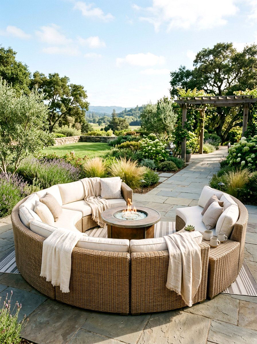 Woven Rattan Outdoor Furniture - 25 Spring Fire Pit Area Decor Ideas