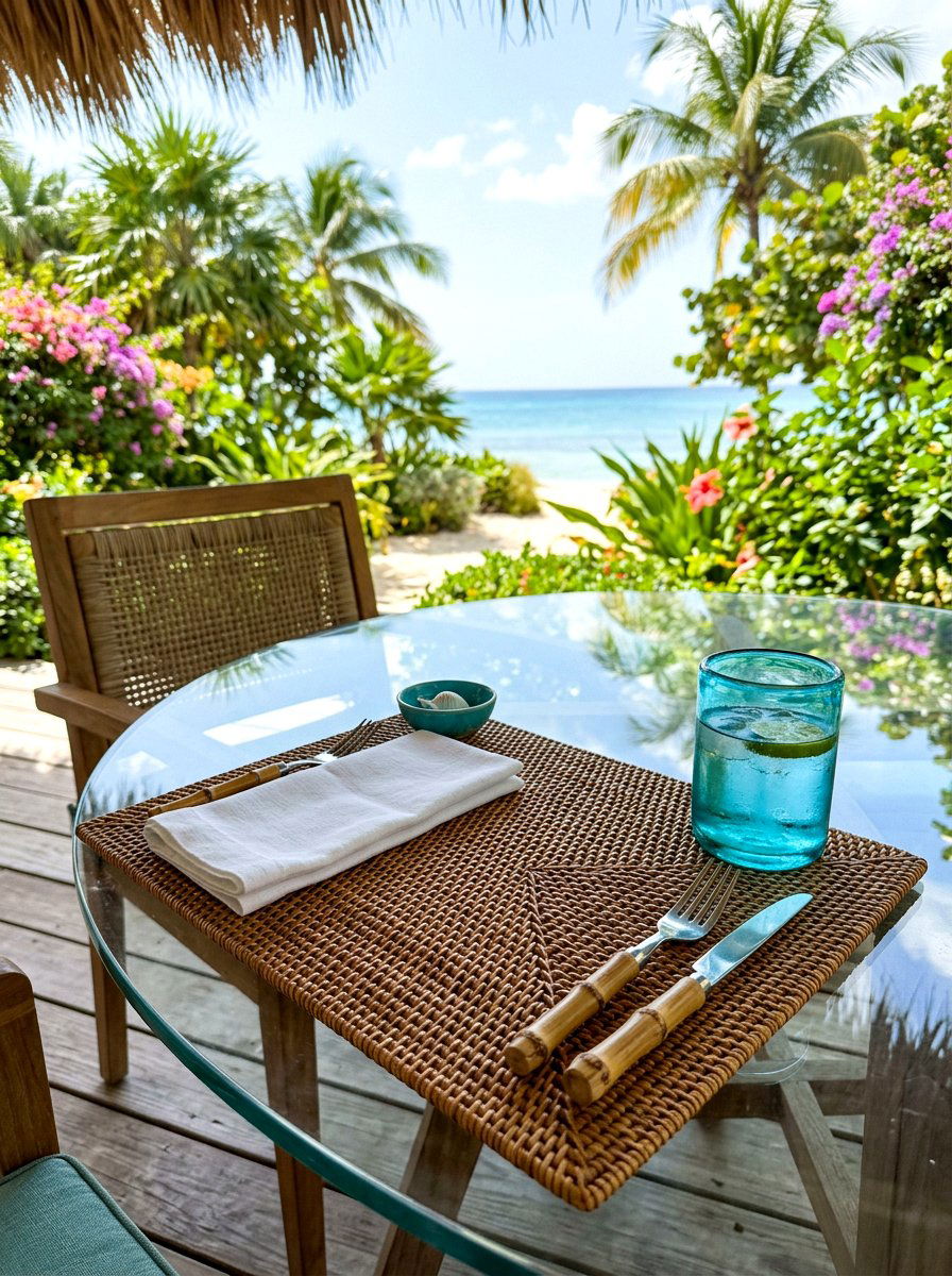 Woven Rattan Placemat - 25 Spring Outdoor Table Decor Ideas