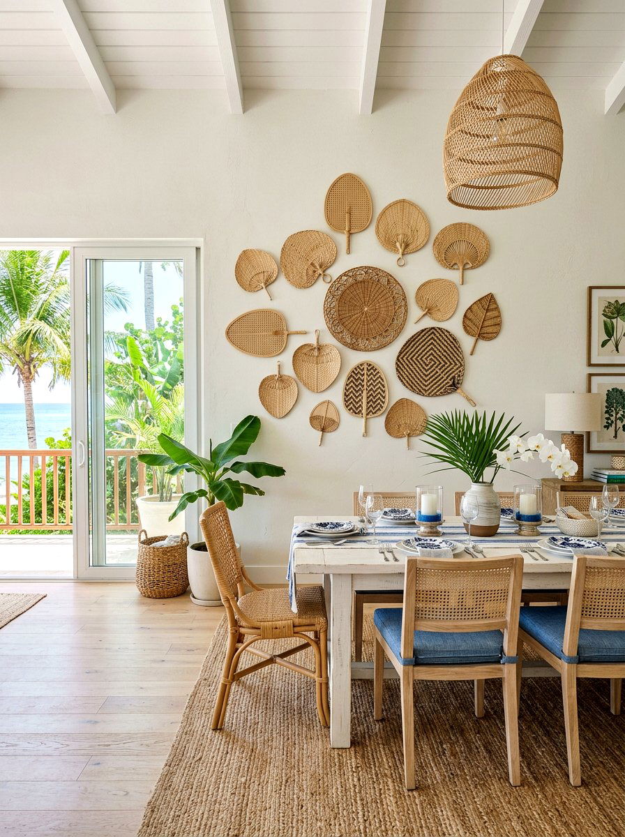 Woven Rattan Wall Fans - 25 Spring Dining Room Wall Decor Ideas