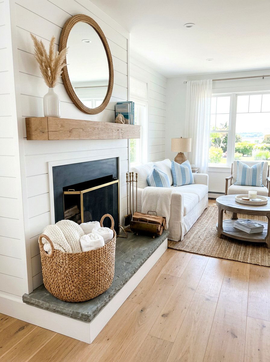 Woven Seagrass Basket - 25 Spring Modern Mantel Ideas