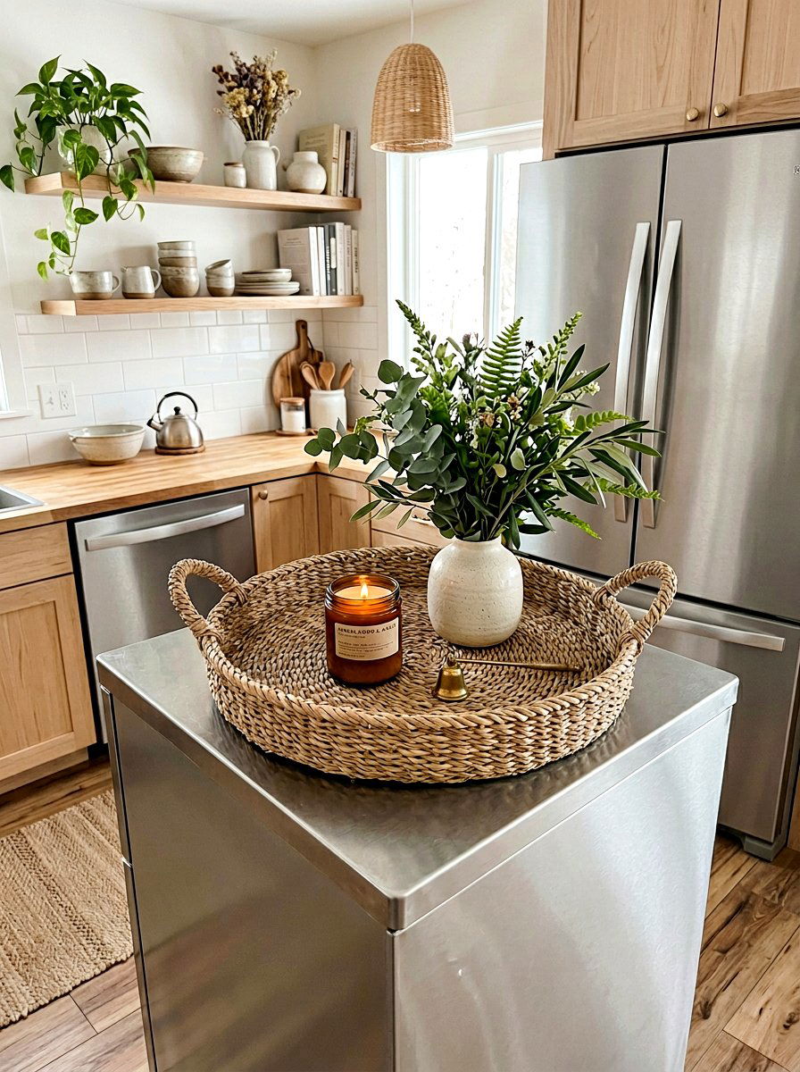 Woven Seagrass Tray - 25 Spring Refrigerator Top Decor Ideas