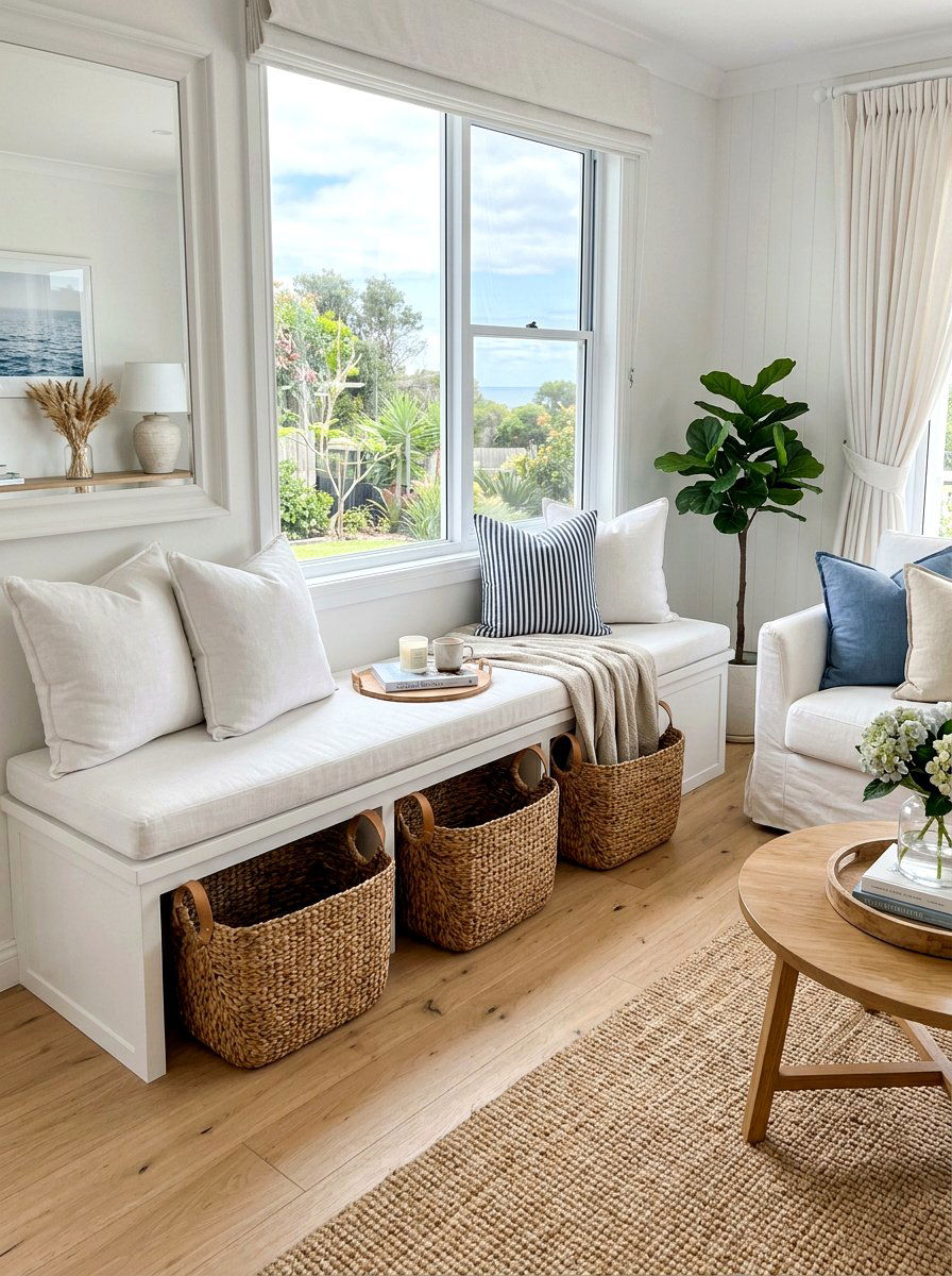 Woven Storage Baskets - 25 Spring Bay Window Decor Ideas