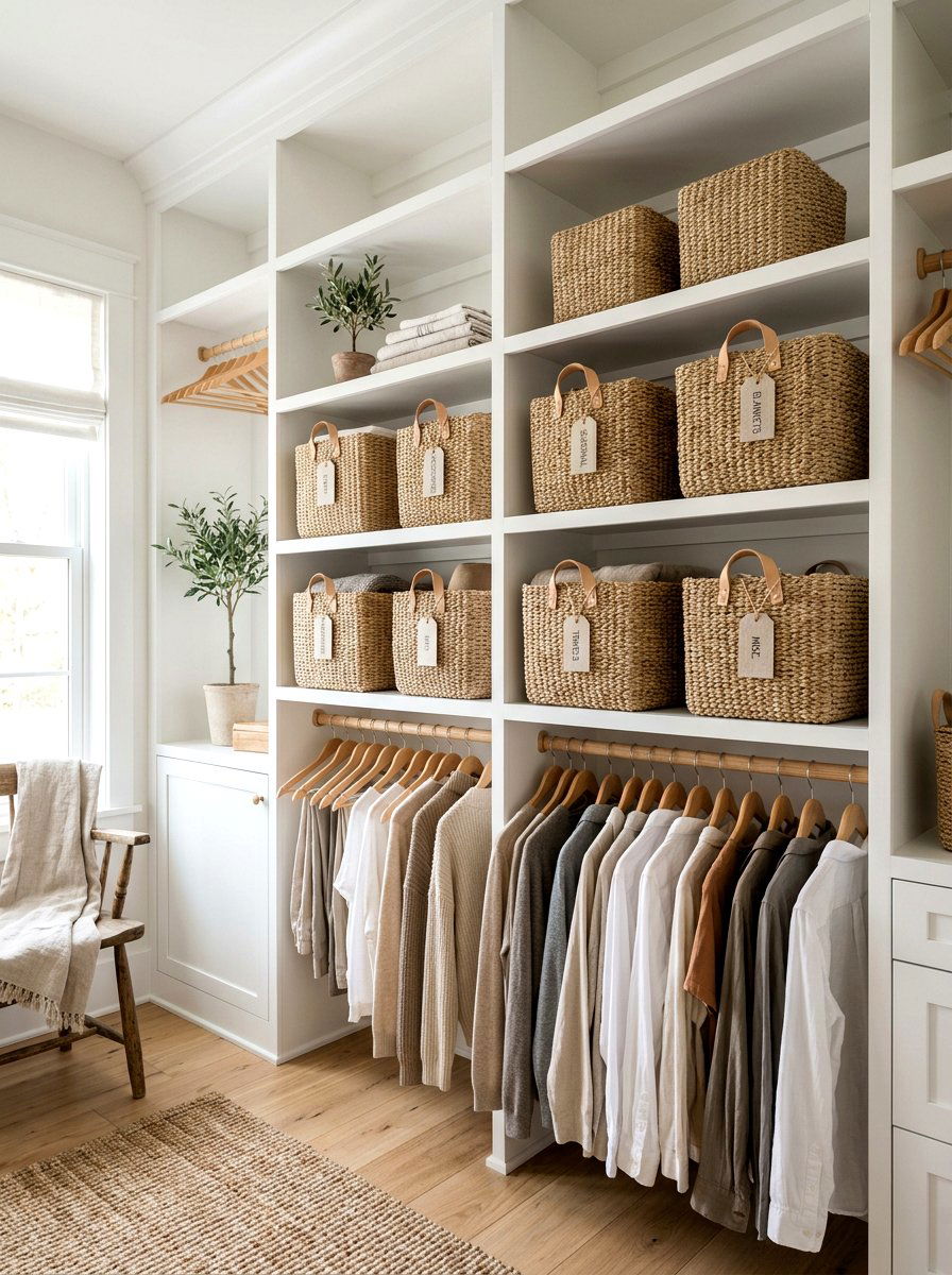 Woven Storage Baskets - 25 Spring Closet Refresh Ideas