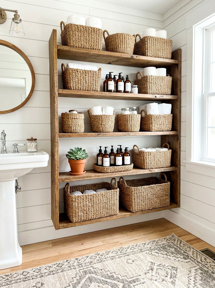 Woven Storage Baskets For Bathroom - 25 Spring Powder Room Decor Ideas
