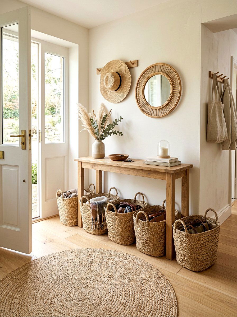 Woven Storage Entryway - 25 Spring Landing Decor Ideas
