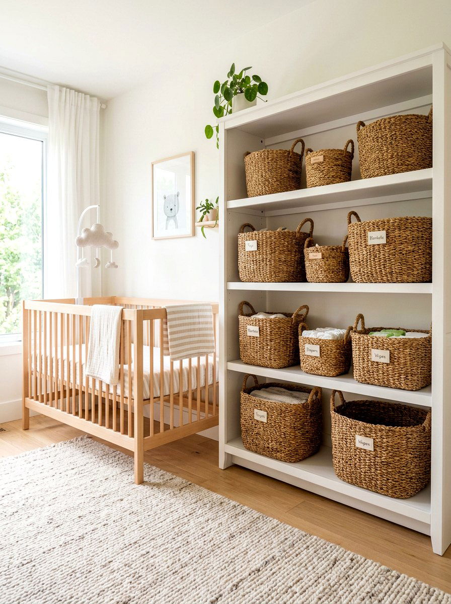 Woven Storage Nursery Baskets - 25 Spring Baby Room Decor Ideas