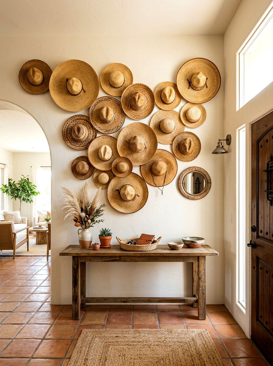 Woven Straw Sombrero Wall - 25 Spring Cinco de Mayo Decor Ideas
