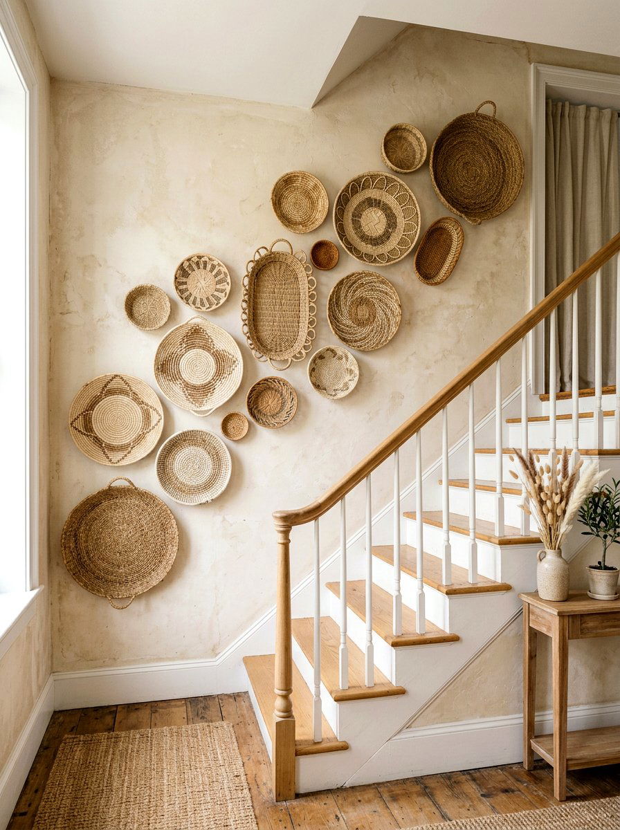 Woven Wall Basket - 25 Spring Stairway Wall Decor Ideas
