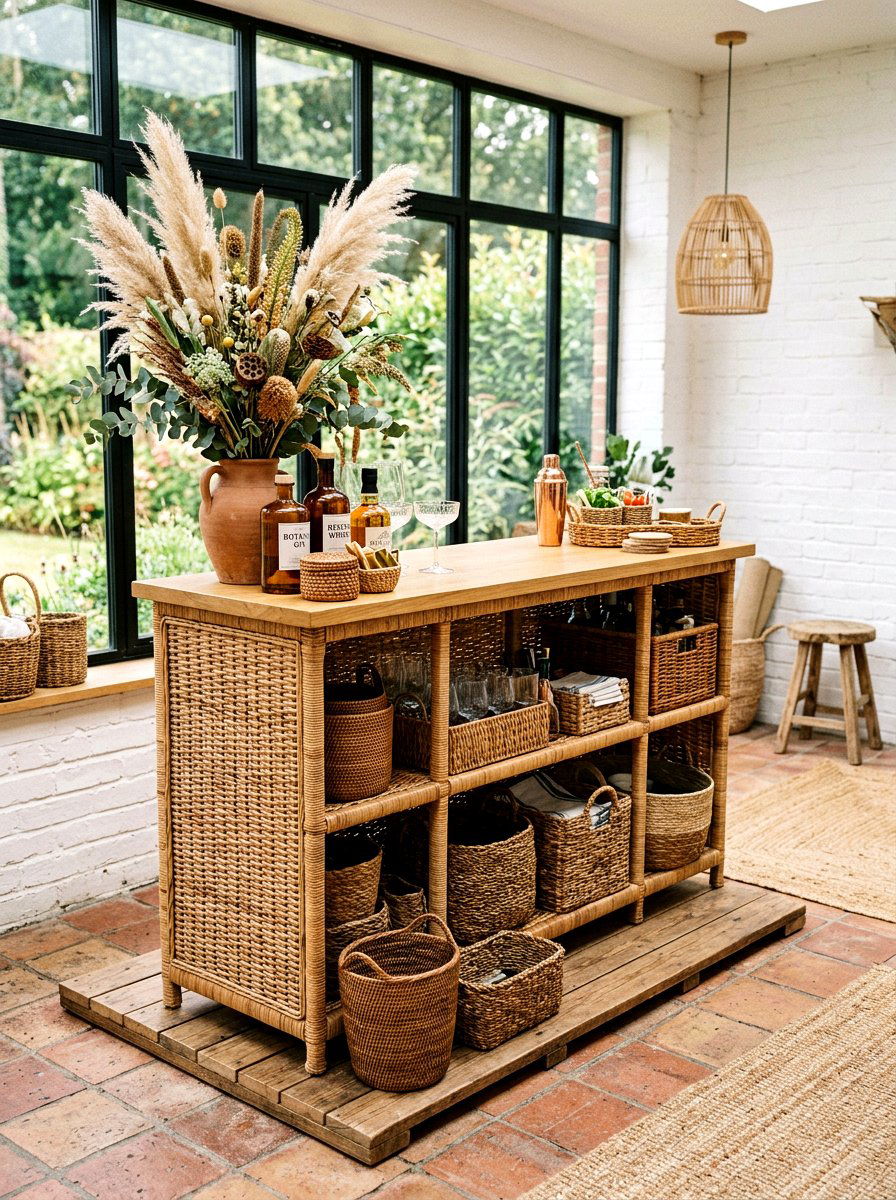 Woven Wicker Basket Bar - 25 Spring Flower Bar Ideas