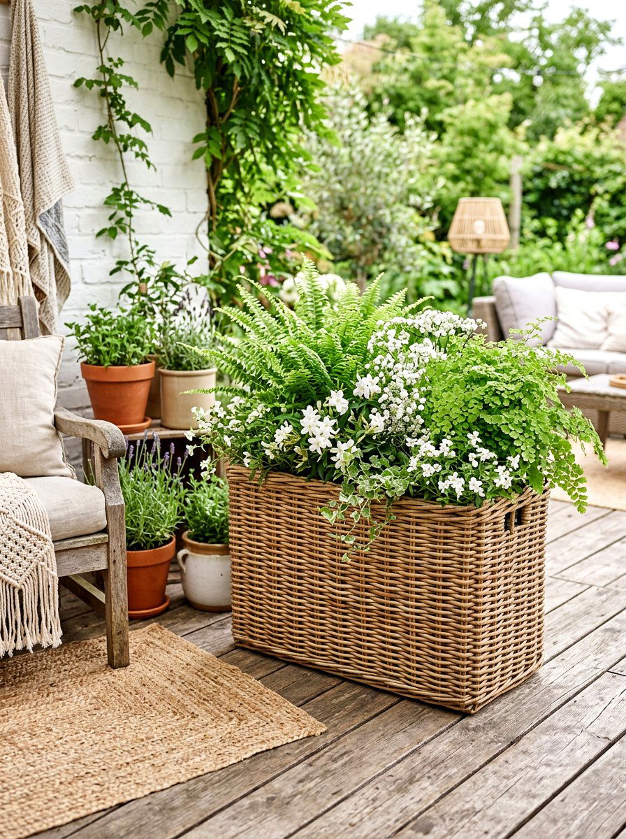 Woven Wicker Planter Box - 25 Spring Planter Box Ideas