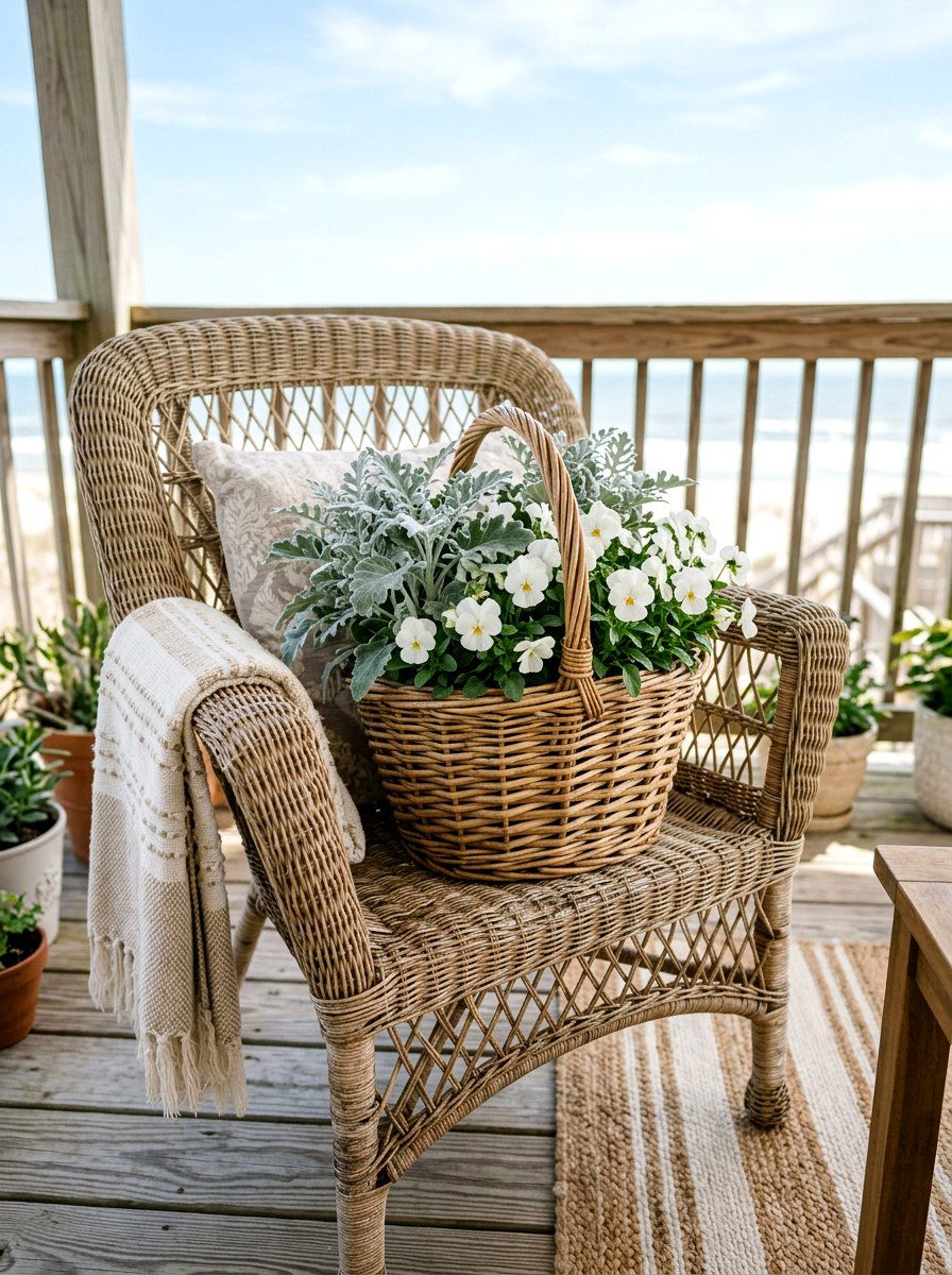 Woven Willow Basket Planter - 25 Spring Planter Decorating Ideas