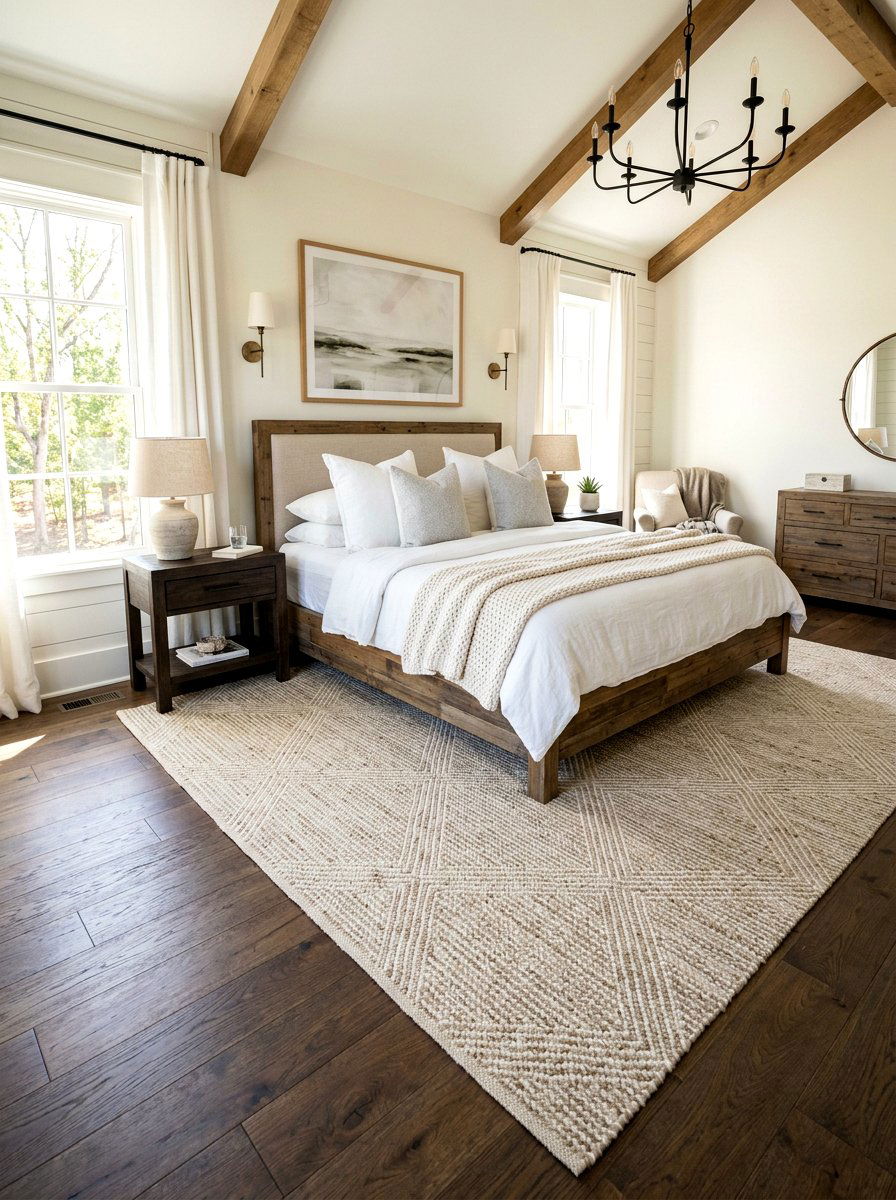 Woven area rug - 25 Spring Master Bedroom Decor Ideas