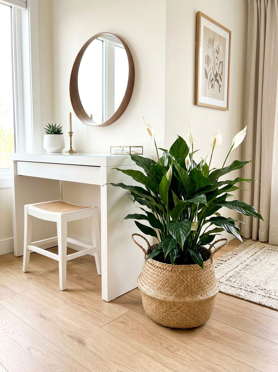 Woven basket floor plant - 25 Spring Bathroom Plant Display Ideas