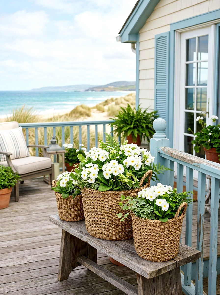 Woven basket flower pots - 25 Spring Porch Flower Pot Ideas