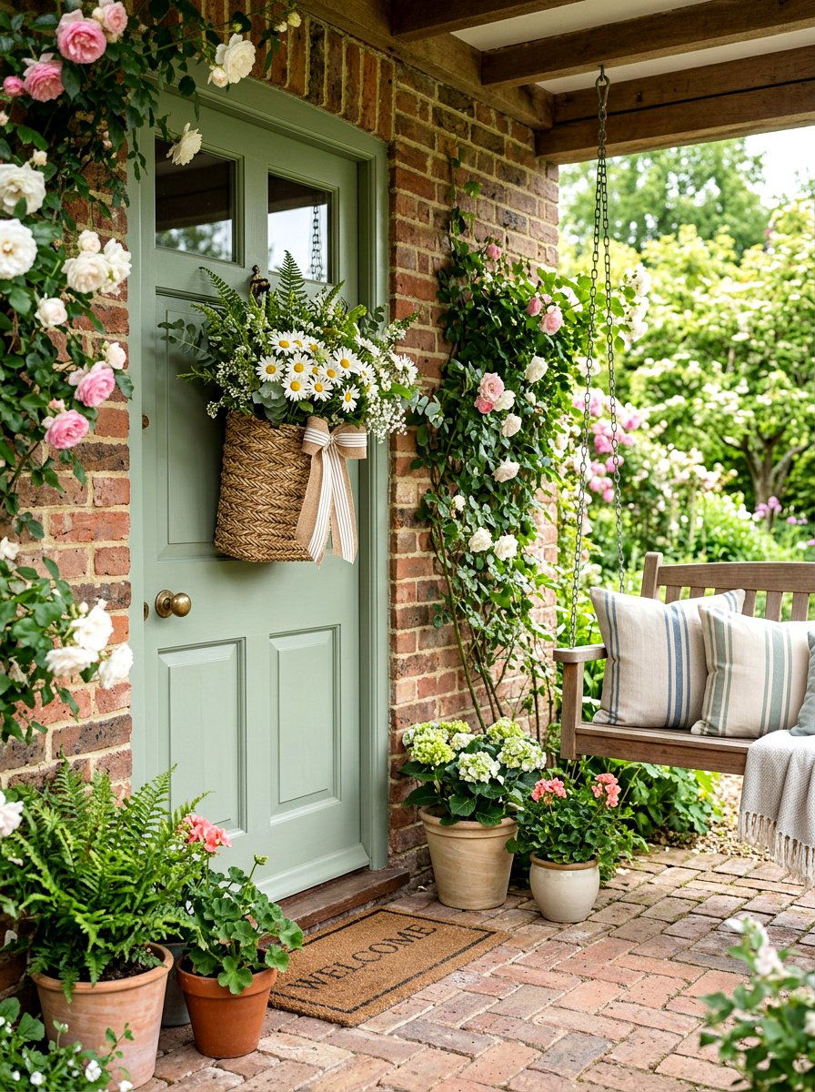 Woven basket spring swag - 25 Spring Door Swag Ideas