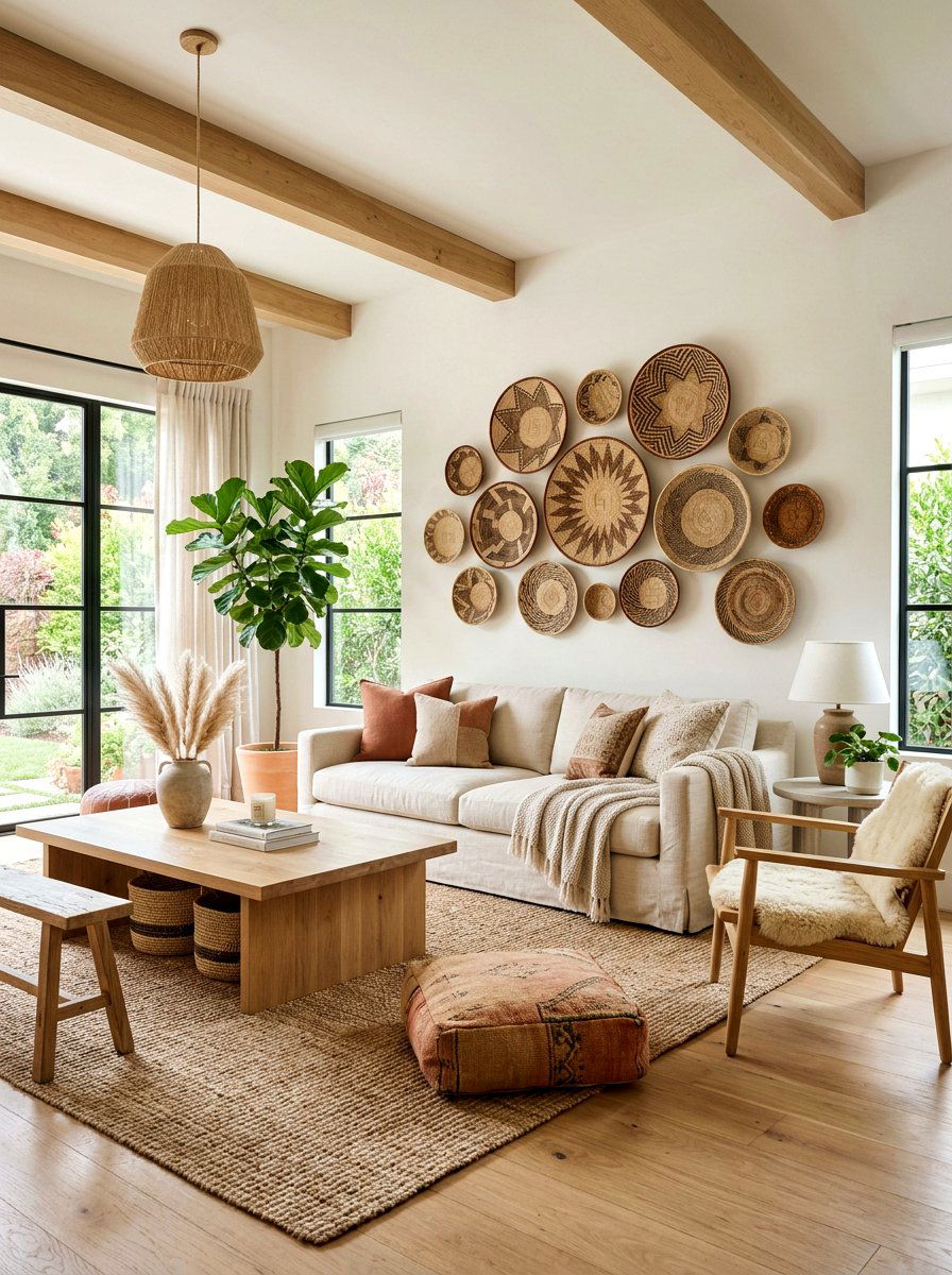 Woven basket wall hanging - 25 Spring Woven Basket Decor Ideas