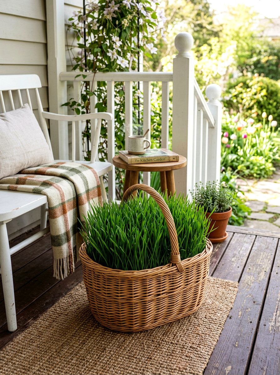 Woven basket wheatgrass garden - 25 Spring Wheatgrass Centerpiece Ideas