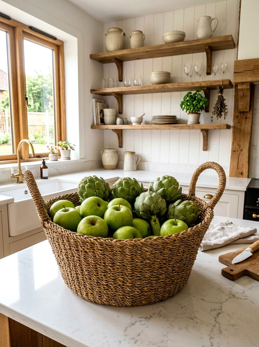 Woven kitchen basket - 25 Spring Kitchen Counter Decor Ideas