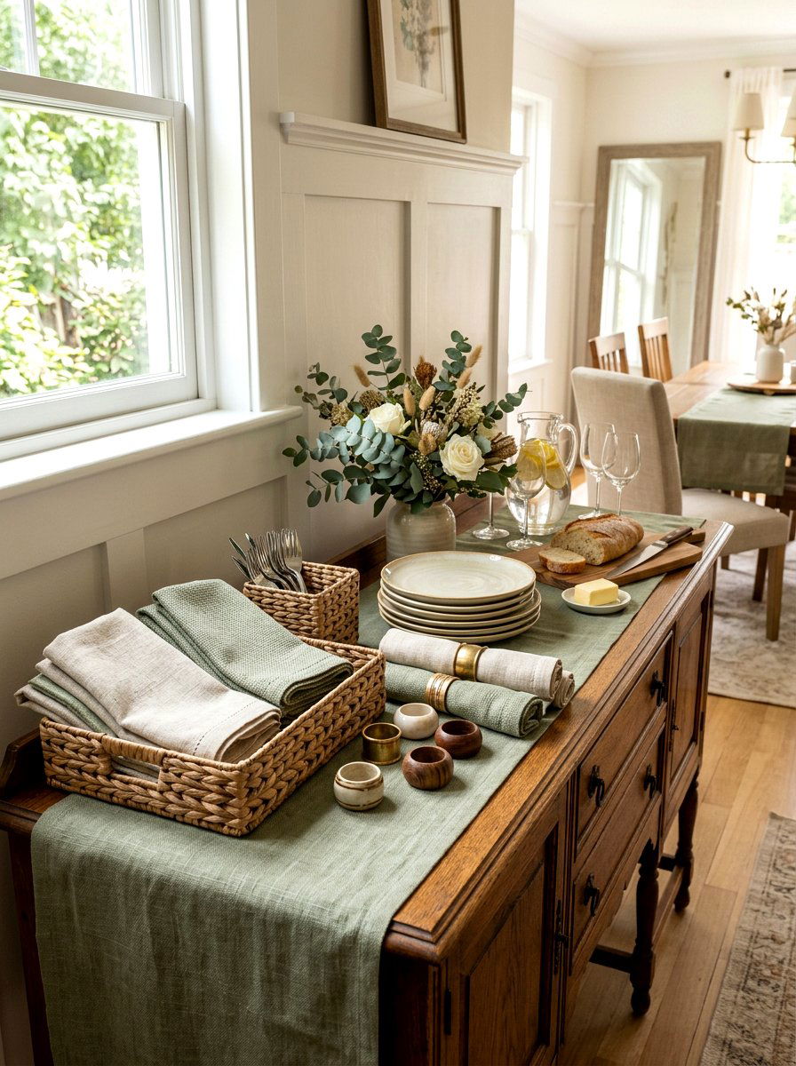Woven napkins and linens - 25 Spring Dining Room Buffet Ideas