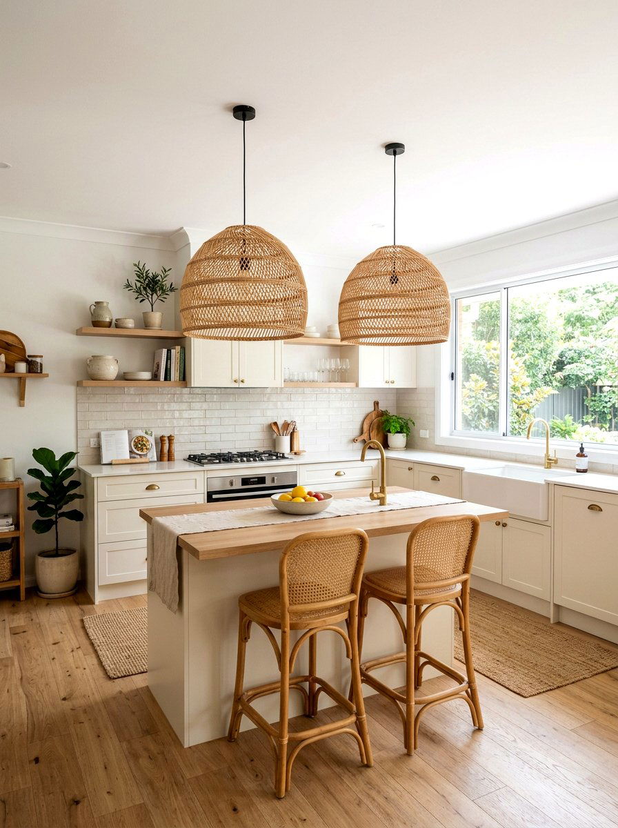 Woven pendant lights - 25 Spring Kitchen Refresh Ideas