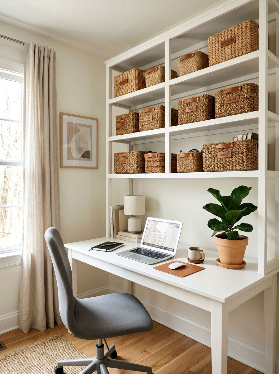 Woven storage baskets - 25 Spring Office Decor Ideas