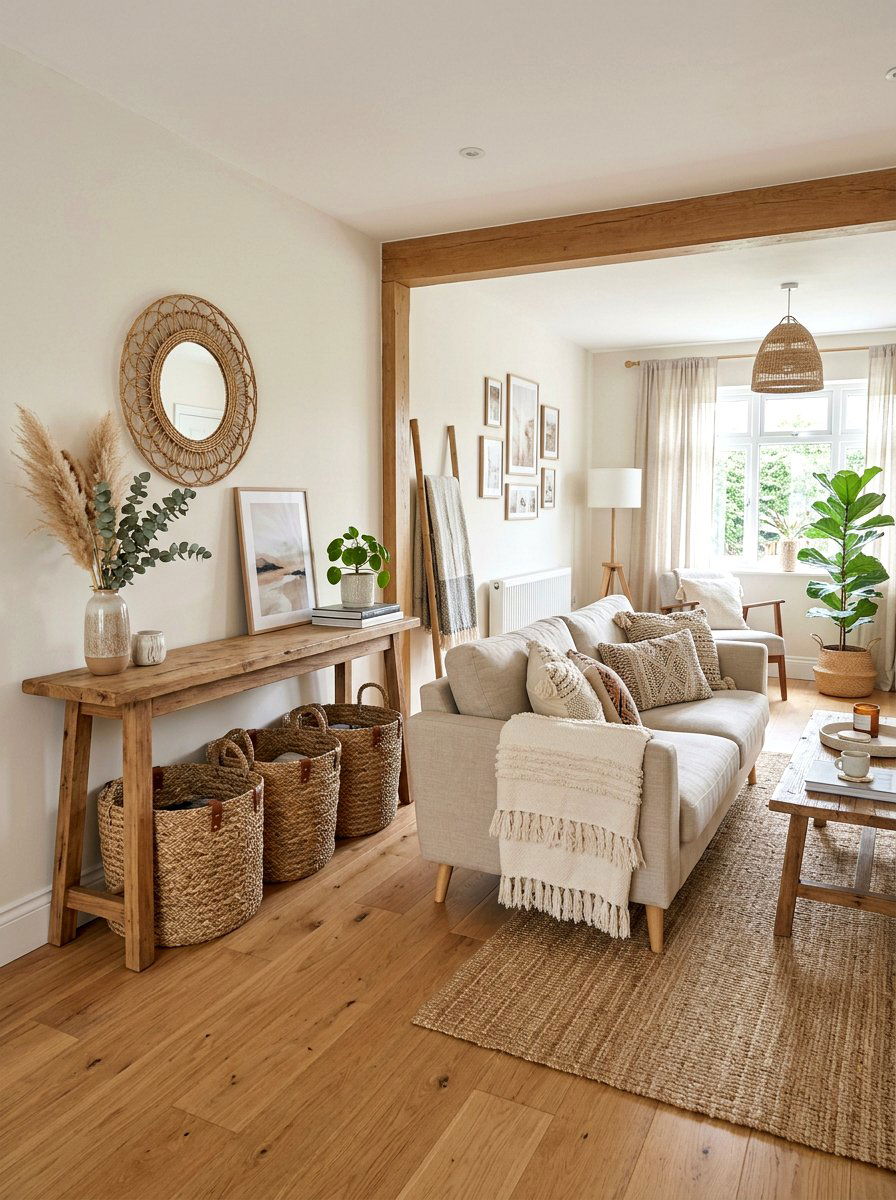 Woven storage baskets - 25 Spring Living Room Refresh Ideas