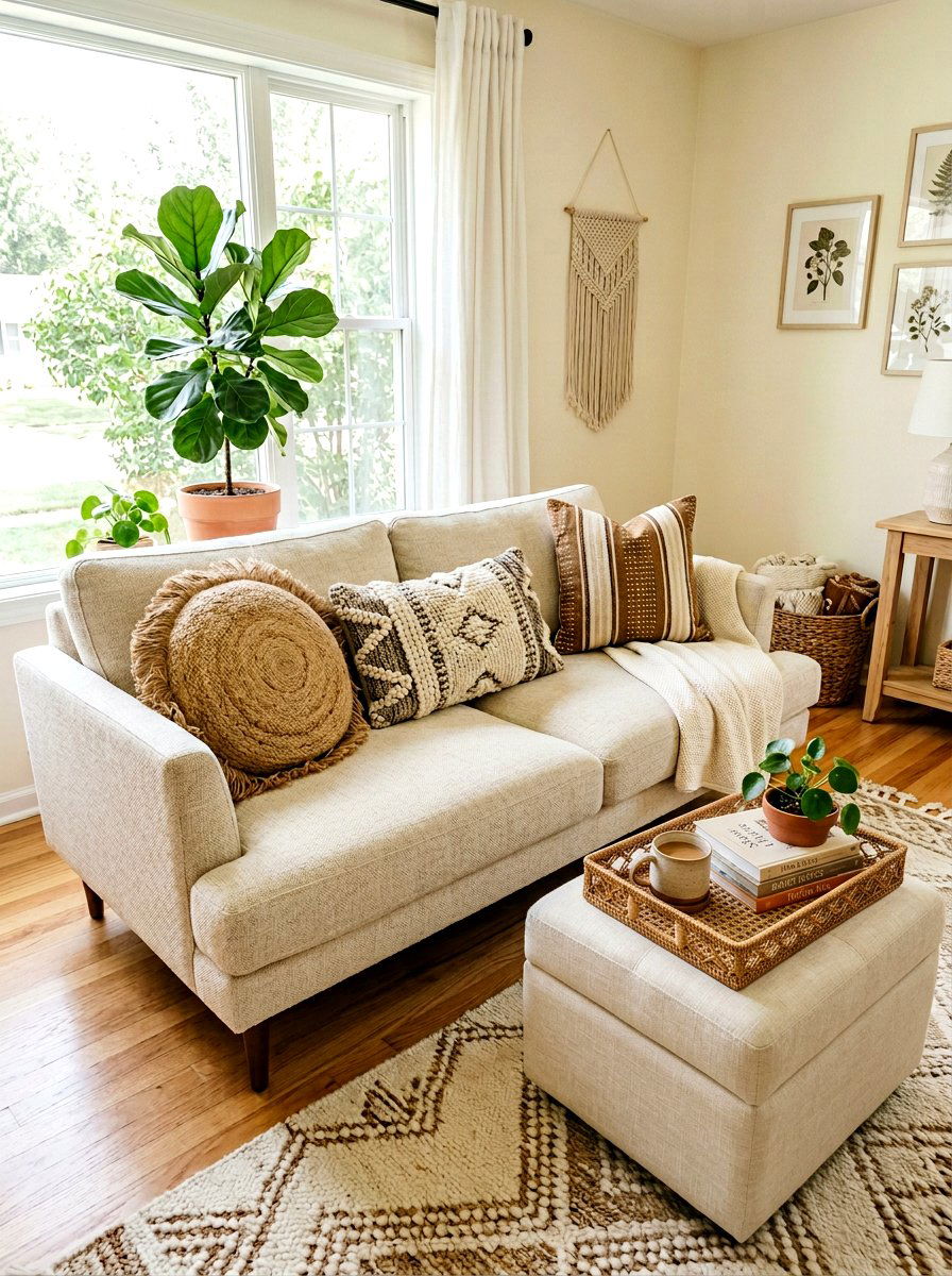 Woven texture couch accessories - 25 Spring Sofa Styling Ideas