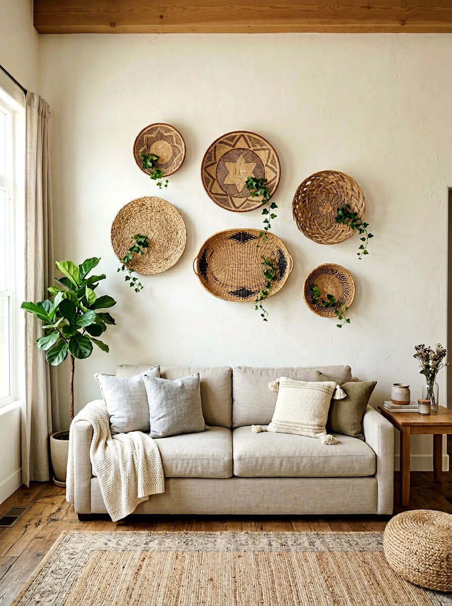 Woven wall basket greenery - 25 Spring Basket Decor Ideas