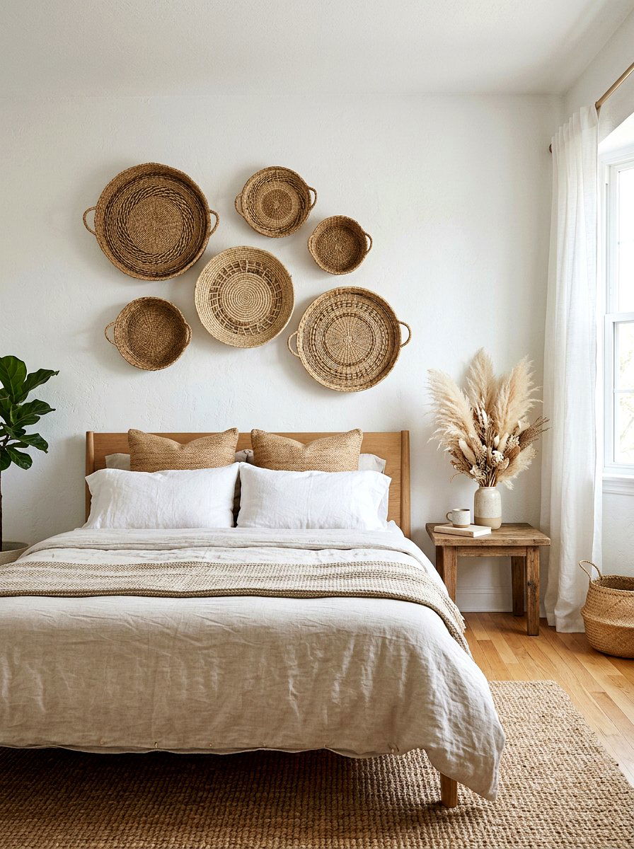 Woven wall baskets - 25 Spring Bedroom Wall Decor Ideas